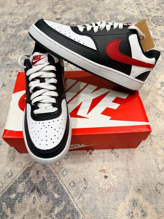 Nike Shoes - Nike Court Vision Low Next Nature Sneakers Black White Red- 7W/5.5Y